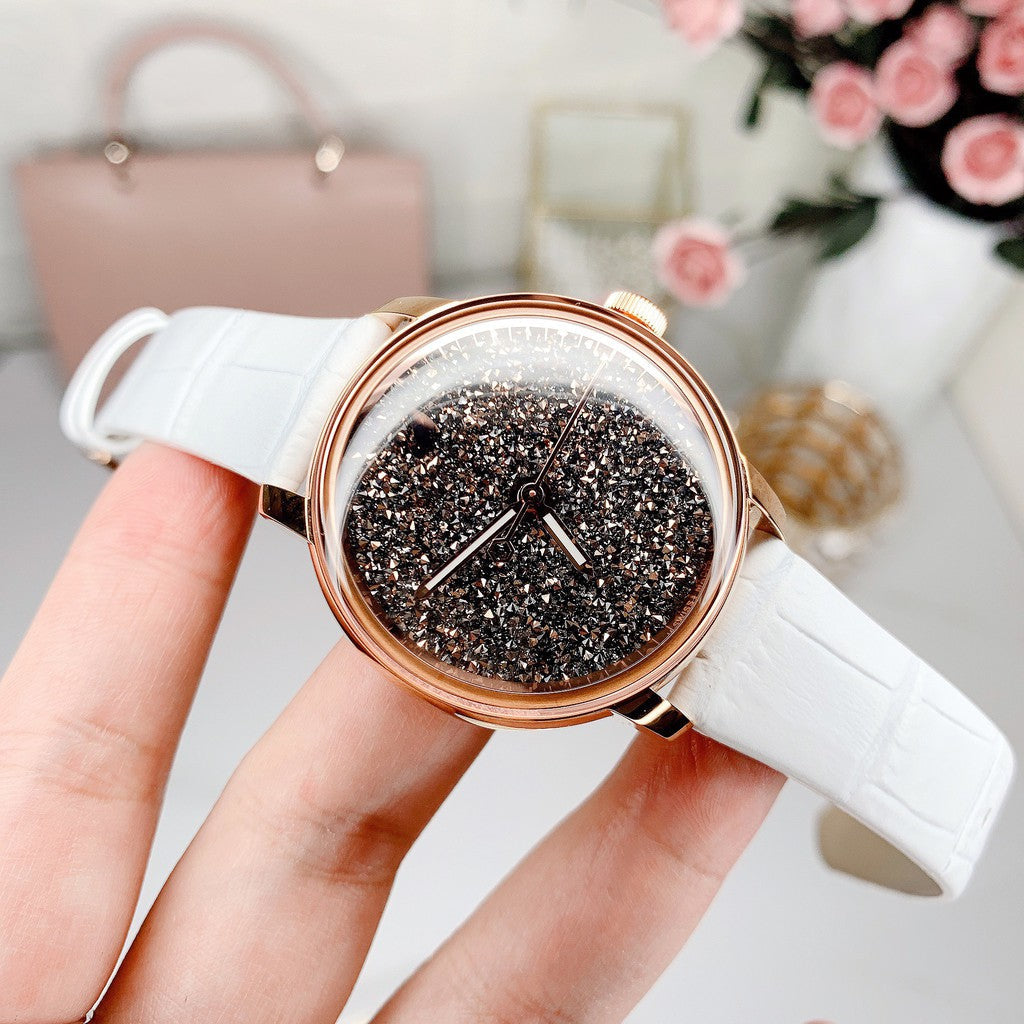  Shop Authentic Swarovski Crystalline Hours Quartz Grey Dial Black Leather Strap Watch for Women - 5344635 - Luxxuri