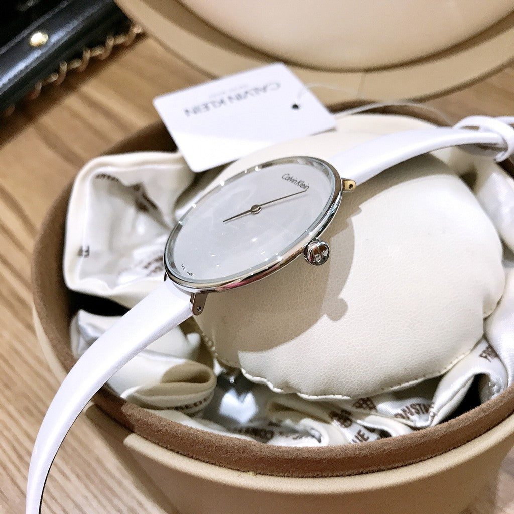  Shop Authentic Calvin Klein Rise White Grey Dial White Leather Strap Watch for Women - K7A231L6 - Luxxuri