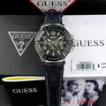  Shop Authentic Guess Indovina Quartz Black Dial Black Leather Strap Watch For Men - W0040G9 - Luxxuri