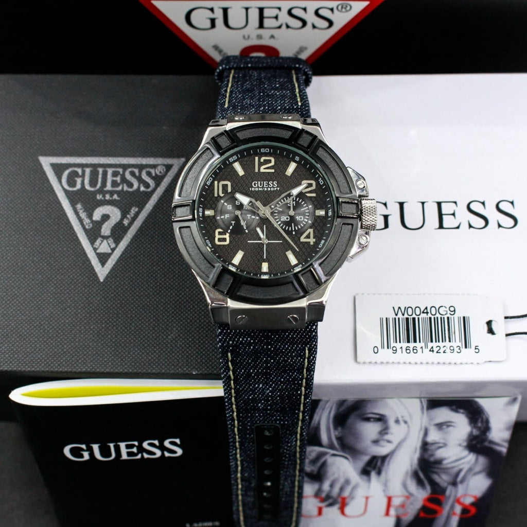  Shop Authentic Guess Indovina Quartz Black Dial Black Leather Strap Watch For Men - W0040G9 - Luxxuri