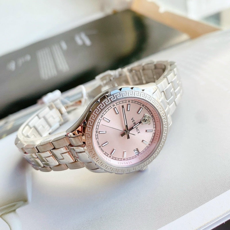  Shop Authentic Versace Hellenyium Pink Dial Silver Steel Strap Watch for Women - V12010015 - Luxxuri