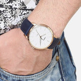  Shop Authentic Fossil The Minimalist Slim White Dial Blue Leather Strap Watch for Men - FS5371 - Luxxuri