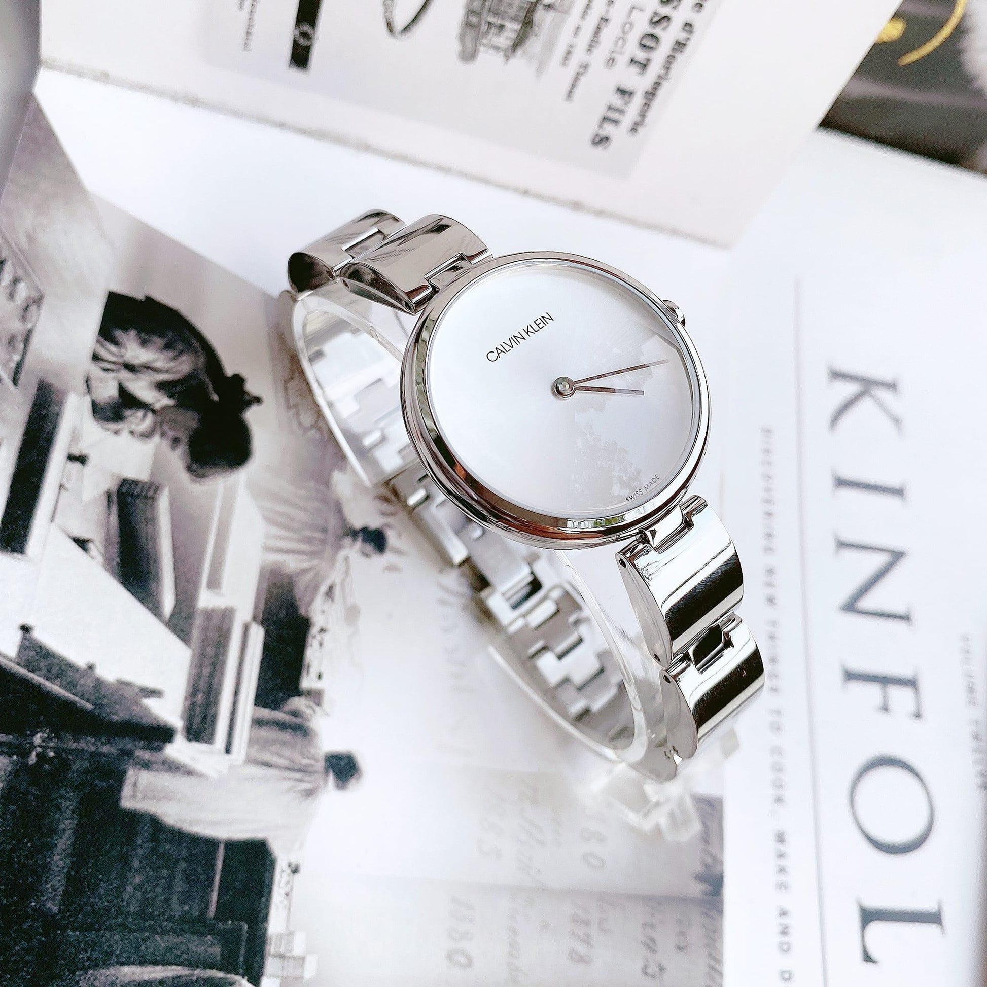  Shop Authentic Calvin Klein Wavy Silver Dial Silver Steel Strap Watch for Women - K9U23146 - Luxxuri