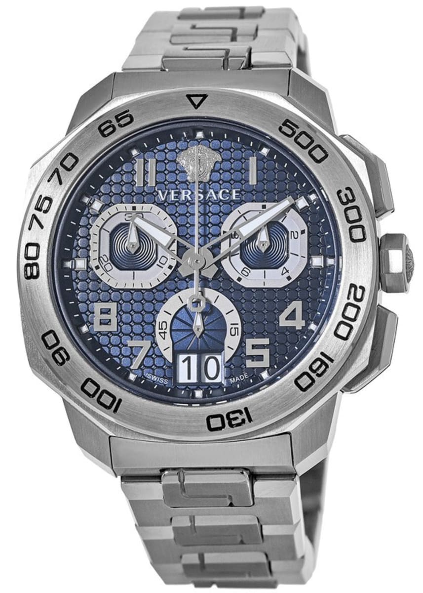  Shop Authentic Versace Dylos Chronograph Blue Dial Silver Steel Strap Watch for Men - VQC090016 - Luxxuri