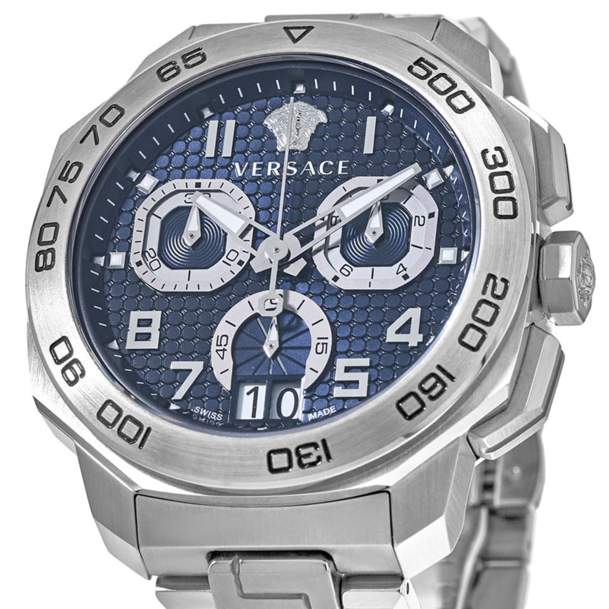  Shop Authentic Versace Dylos Chronograph Blue Dial Silver Steel Strap Watch for Men - VQC090016 - Luxxuri