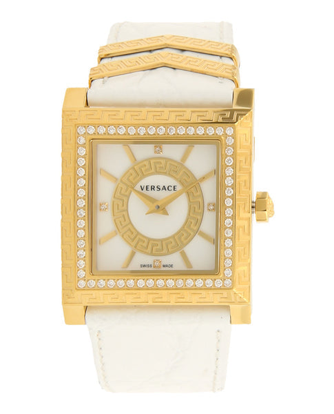  Shop Authentic Versace DV25 Diamonds White Dial White Leather Strap Watch For Women - VQF060015 - Luxxuri