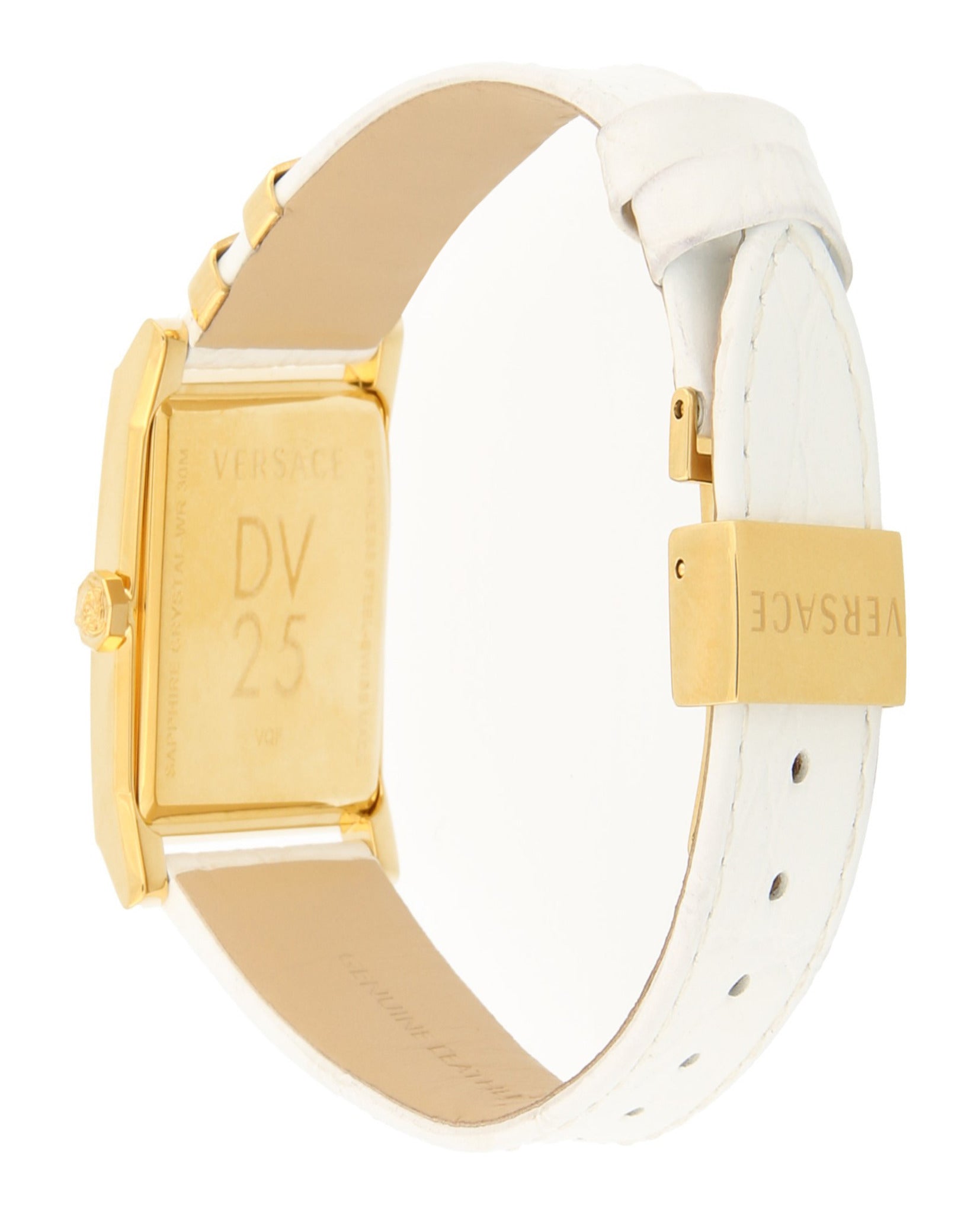 Shop Authentic Versace DV25 Diamonds White Dial White Leather Strap Watch For Women - VQF060015 - Luxxuri