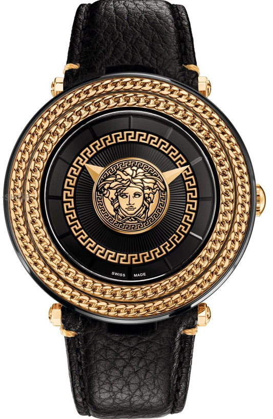  Shop Authentic Versace V Metal Icon Black Dial Black Leather Strap Watch For Men - VQL020015 - Luxxuri