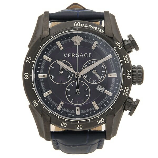  Shop Authentic Versace V-Ray Chronograph Quartz Blue Dial Black Leather Strap Watch For Men - VEDB00418 - Luxxuri