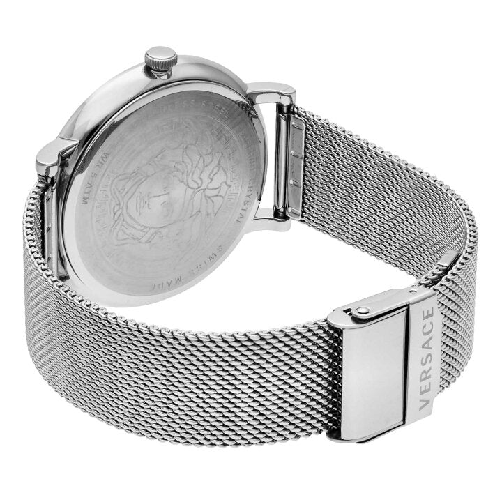  Shop Authentic Versace V-Circle Silver Dial Silver Mesh Bracelet Watch for Men - VBQ060017 - Luxxuri