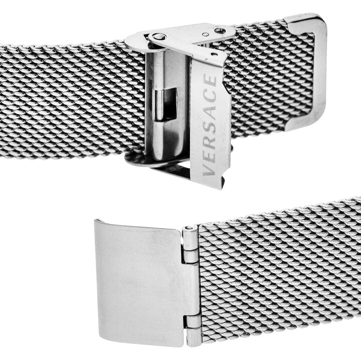  Shop Authentic Versace V-Circle Silver Dial Silver Mesh Bracelet Watch for Men - VBQ060017 - Luxxuri