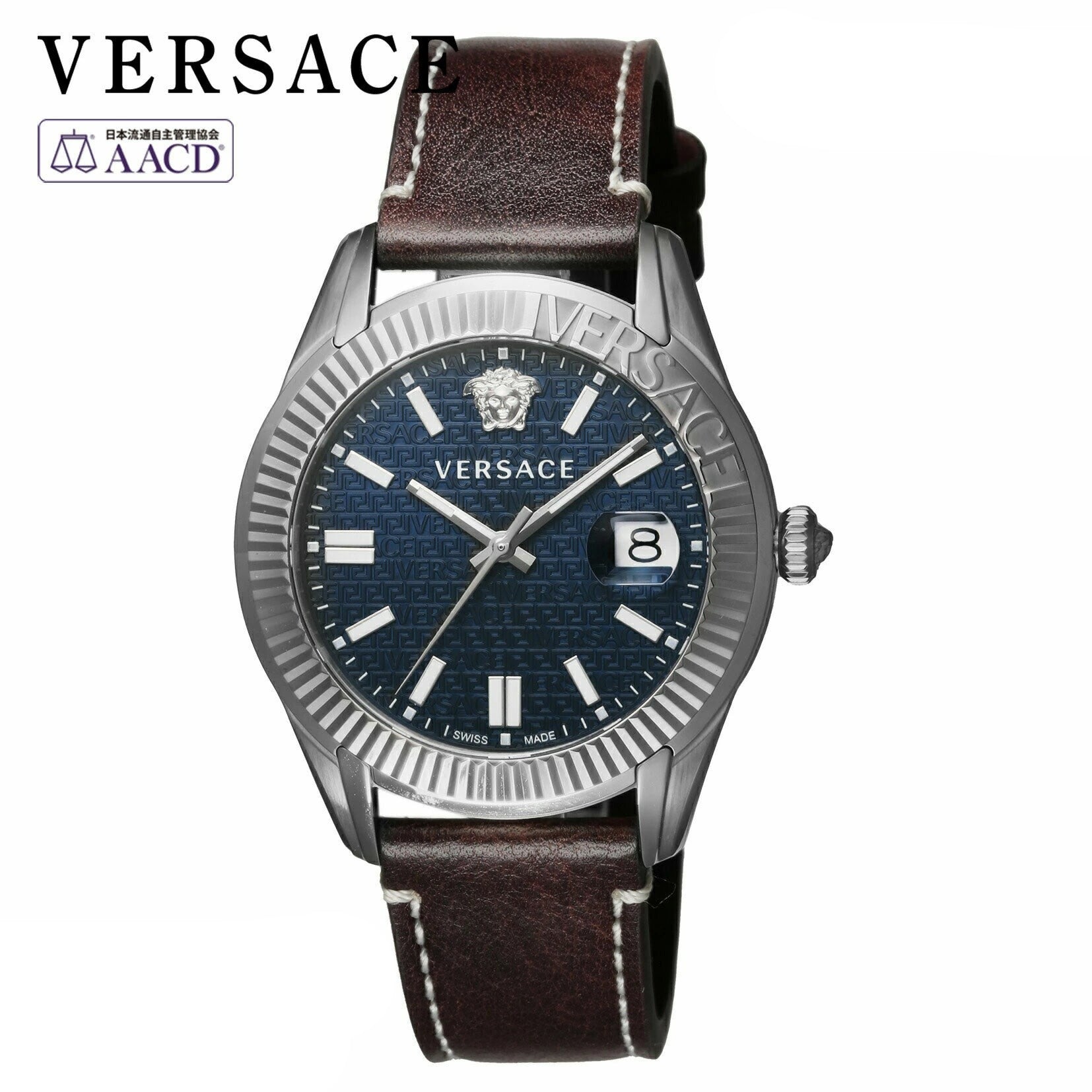  Shop Authentic Versace Greca Time Quartz Blue Dial Brown Leather Strap Watch For Men - VE3K00122 - Luxxuri