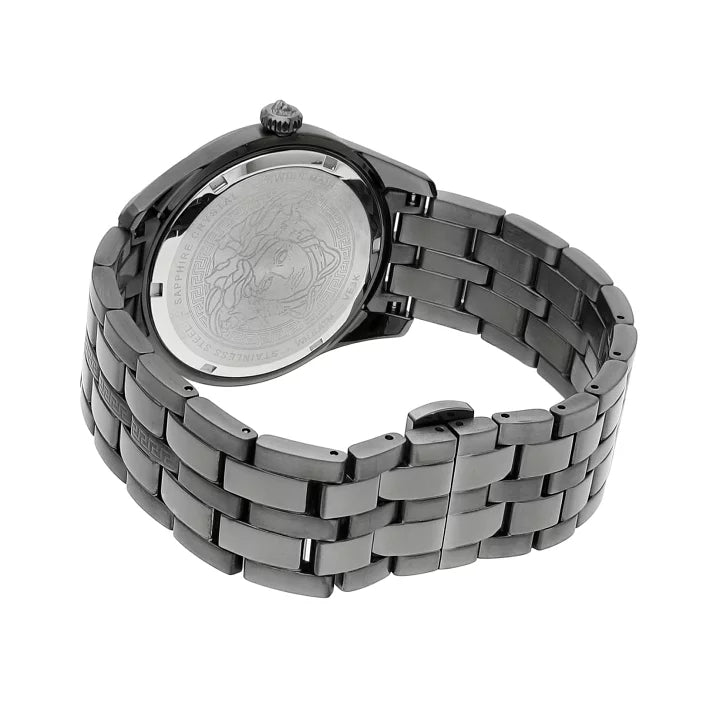 Shop Authentic Versace Greca Time Quartz Black Dial Grey Steel Strap Watch for Men  - VE3K00622 - Luxxuri