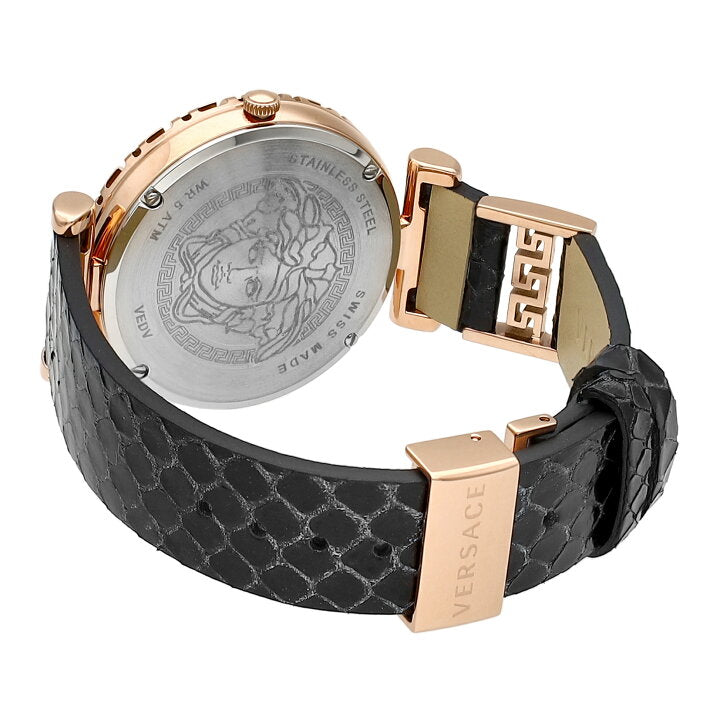  Shop Authentic Versace Palazzo Empire Greca Black Dial Black Leather Strap Watch for Women - VEDV00719 - Luxxuri