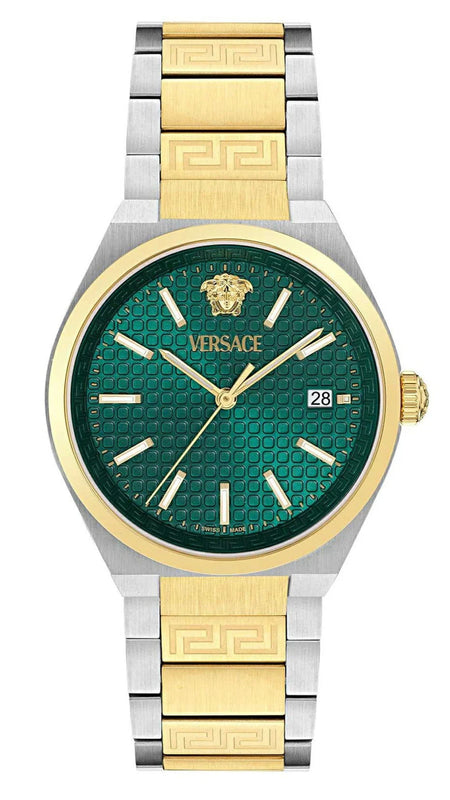  Shop Authentic Versace V-Auria Quartz Green Dial Two Tone Steel Strap Watch for Men - VE0F00425 - Luxxuri