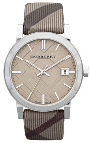  Shop Authentic Burberry The City Beige Dial Chequered Brown Leather Strap Watch for Women - BU9029 - Luxxuri