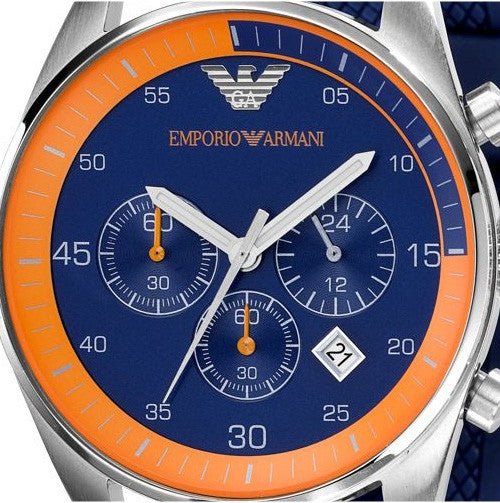  Shop Authentic Emporio Armani Chronograph Blue Dial Blue Rubber Strap Watch For Men - AR5864 - Luxxuri