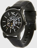  Shop Authentic Emporio Armani Meccanico Automatic Skeleton Dial Black Leather Strap Watch For Men - AR60008 - Luxxuri