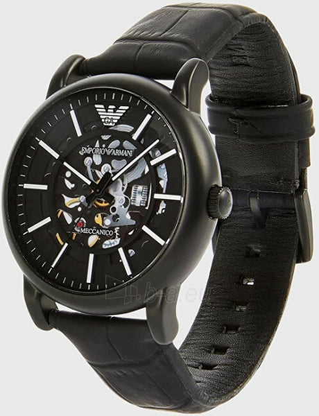  Shop Authentic Emporio Armani Meccanico Automatic Skeleton Dial Black Leather Strap Watch For Men - AR60008 - Luxxuri