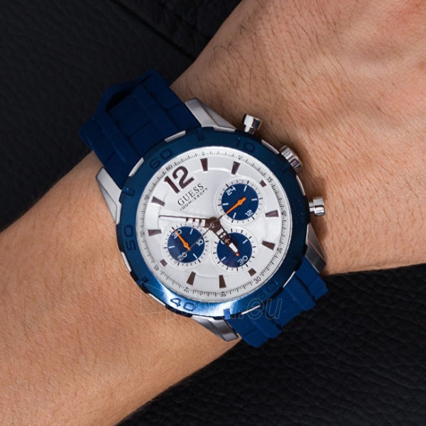  Shop Authentic Guess Caliber Chronograph White Dial Blue Rubber Strap Watch for Men - W0864G6 - Luxxuri