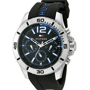  Shop Authentic Tommy Hilfiger Sport Multifunction Black Dial Black Rubber Strap Watch for Men - 1791143 - Luxxuri