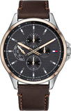  Shop Authentic Tommy Hilfiger Shawn Multifunction Grey Dial Brown Leather Strap Watch for Men - 1791615 - Luxxuri