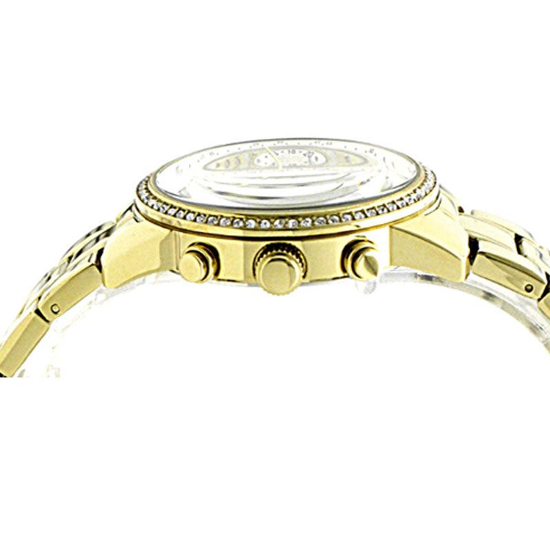 Guess Mini Sunrise Diamonds Silver Dial Gold Steel Strap Watch for Women - W0623L3