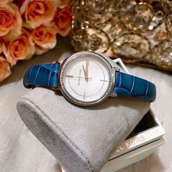  Shop Authentic Michael Kors Cinthia Mother of Pearl Dial Blue Leather Strap Watch for Women - MK2661 - Luxxuri