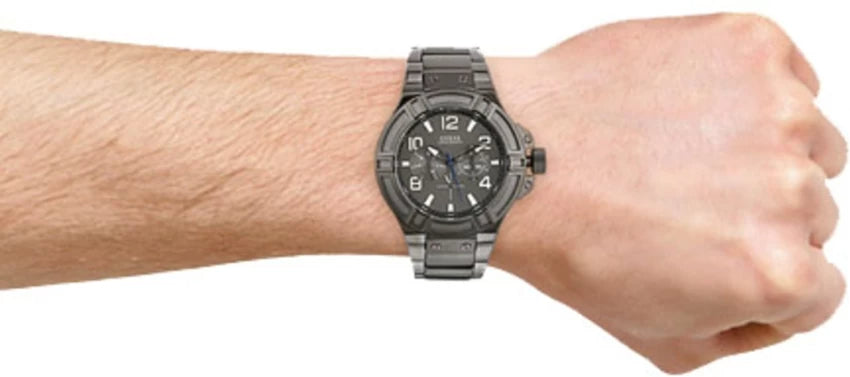 Guess Rigor Multifunction Black Dial Black Steel Strap Watch For Men - W0218G1