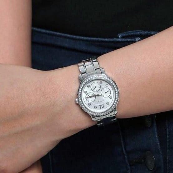  Shop Authentic Guess Enchanting Diamonds Silver Dial Silver Steel Strap Watch for Women - W0305L1 - Luxxuri