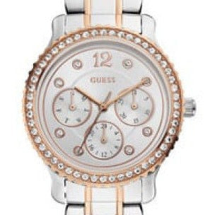  Shop Authentic Guess Enchanting Diamonds Silver Dial Two Tone Steel Strap Watch for Women - W0305L3 - Luxxuri