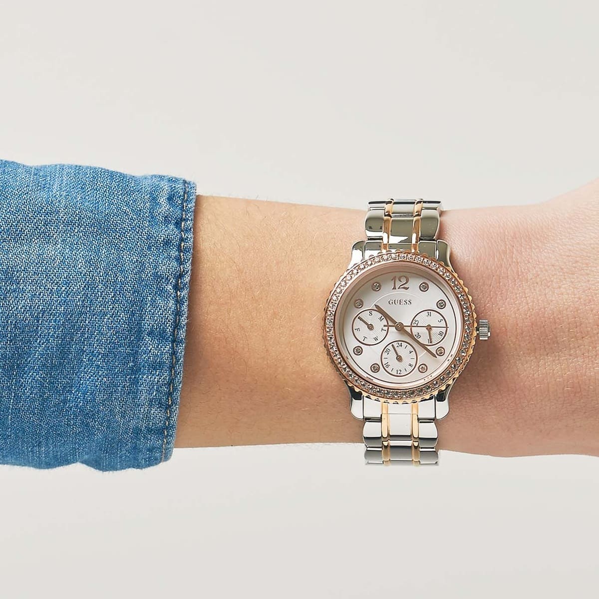  Shop Authentic Guess Enchanting Diamonds Silver Dial Two Tone Steel Strap Watch for Women - W0305L3 - Luxxuri