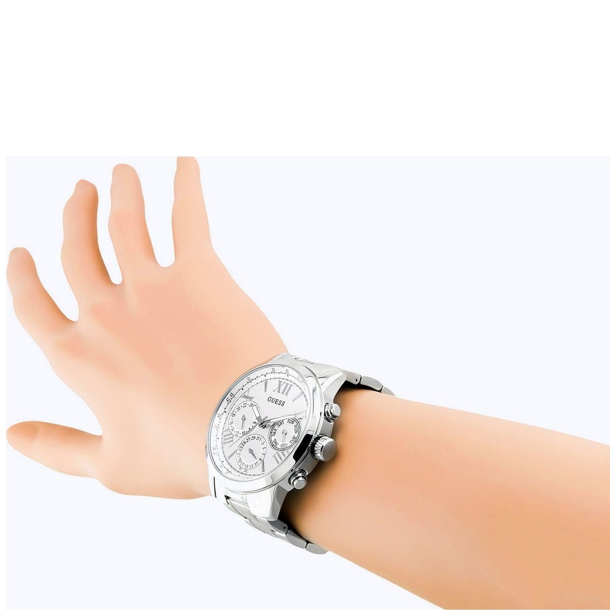  Shop Authentic Guess Sunrise Multifunction Quartz White Dial Silver Steel Strap Watch For Women - W0330L3 - Luxxuri