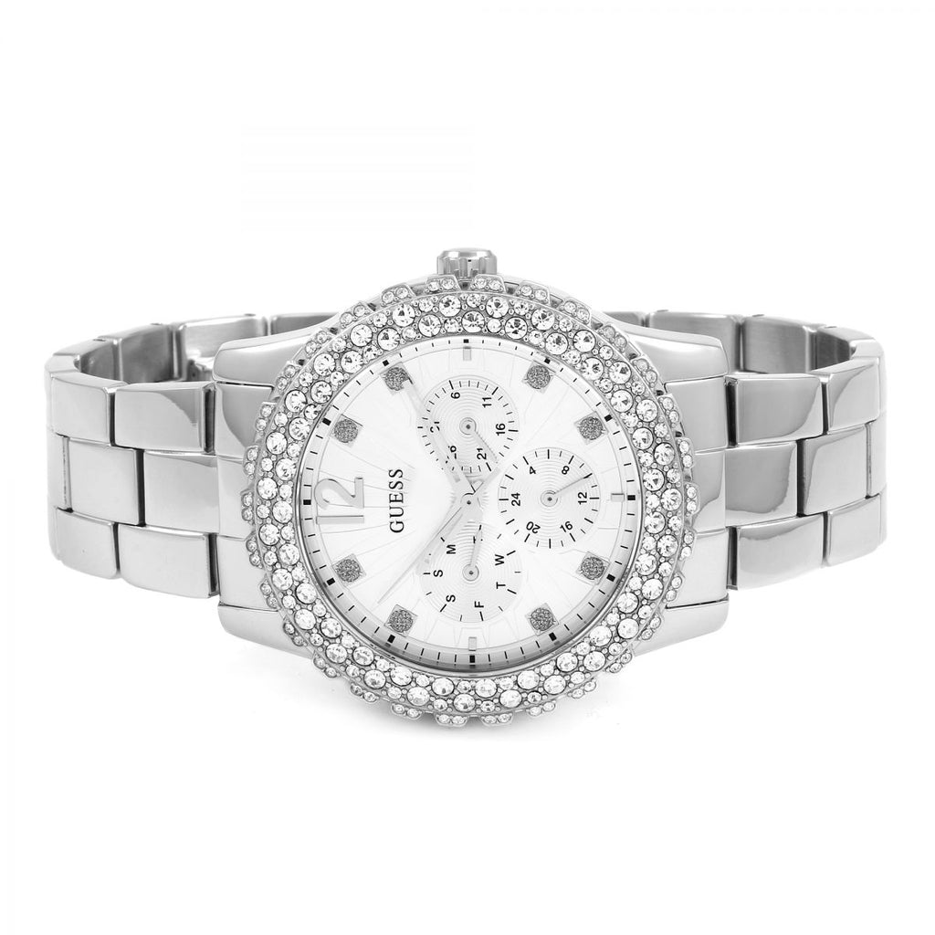 Guess Dazzler Diamonds Silver Dial Silver Steel Strap Watch for Women - W0335L1