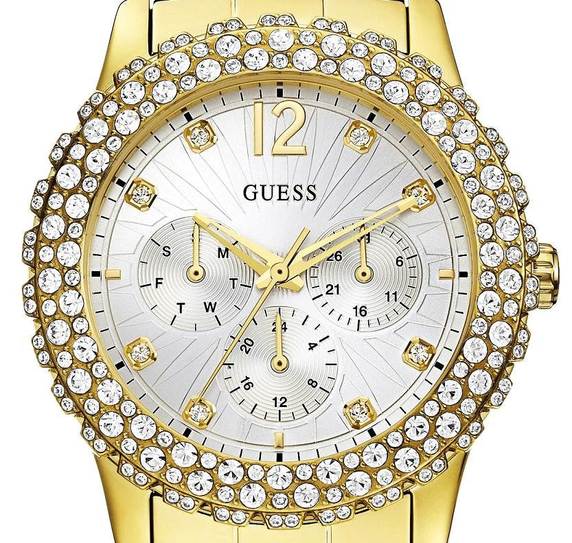  Shop Authentic Guess Dazzler Diamonds Silver Dial Gold Steel Strap Watch for Women - W0335L2 - Luxxuri