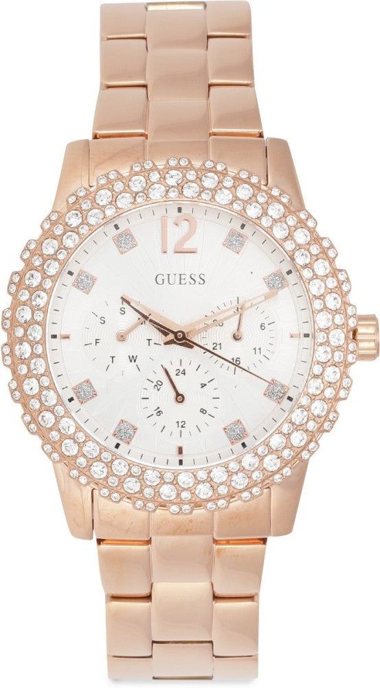  Shop Authentic Guess Dazzler Diamonds Silver Dial Rose Gold Steel Strap Watch for Women - W0335L3 - Luxxuri
