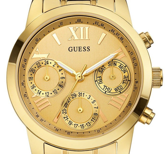  Shop Authentic Guess Mini Sunrise Quartz Gold Dial Gold Steel Strap Watch For Women - W0448L2 - Luxxuri