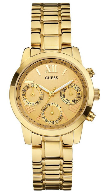  Shop Authentic Guess Mini Sunrise Quartz Gold Dial Gold Steel Strap Watch For Women - W0448L2 - Luxxuri