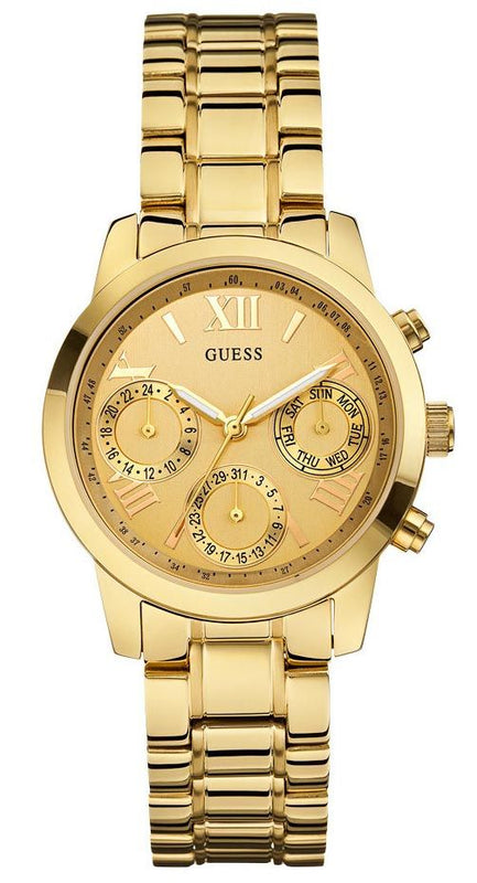  Shop Authentic Guess Mini Sunrise Quartz Gold Dial Gold Steel Strap Watch For Women - W0448L2 - Luxxuri