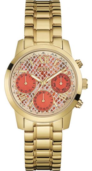  Shop Authentic Guess Mini Sunrise Quartz Analog Orange Dial Gold Steel Strap Watch For Women - W0448L7 - Luxxuri