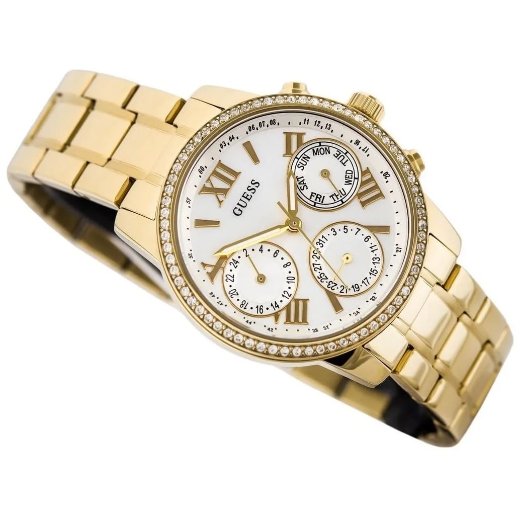  Shop Authentic Guess Mini Sunrise Diamonds Silver Dial Gold Steel Strap Watch for Women - W0623L3 - Luxxuri