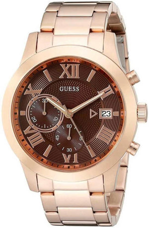  Shop Authentic Guess Iconic Signature Brown Dial Rose Gold Steel Strap Watch For Men - W0668G1 - Luxxuri