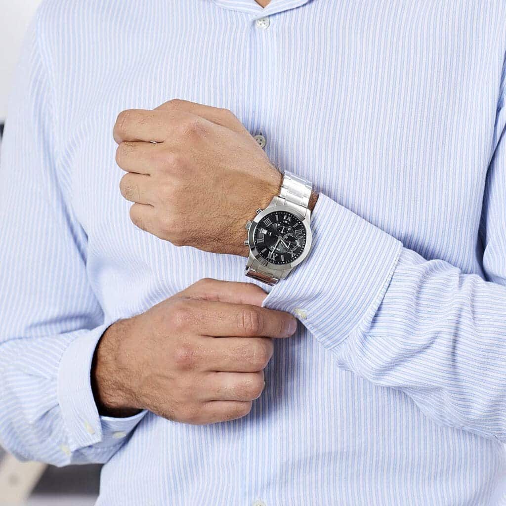  Shop Authentic Guess Atlas Chronograph Black Dial Silver Steel Strap Watch For Men - W0668G3 - Luxxuri