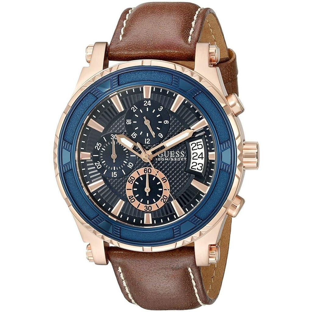  Shop Authentic Guess Pinnacle Chronograph Quartz Blue Dial Brown Leather Strap Watch For Women - W0673G3 - Luxxuri