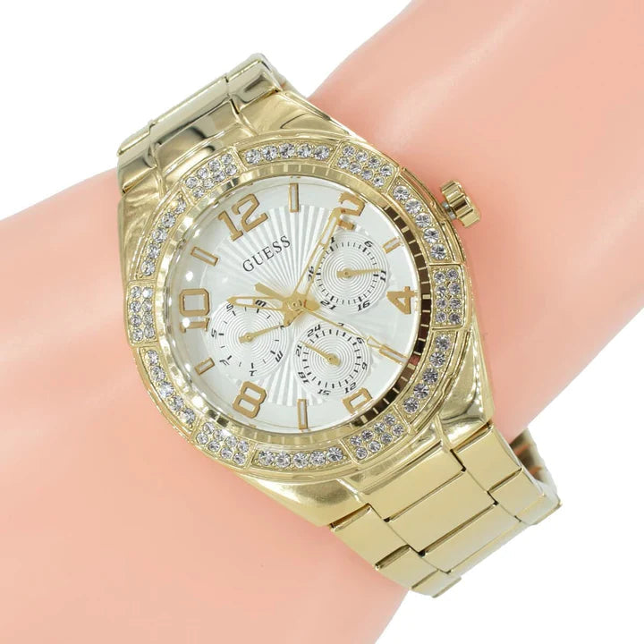  Shop Authentic Guess Luna Diamonds White Dial Gold Steel Strap Watch for Women - W0729L2 - Luxxuri