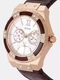 Guess Limelight Analog White Dial Brown Leather Strap Watch For Women - W0775l14