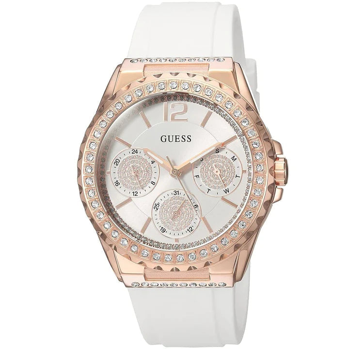  Shop Authentic Guess Starlight Diamonds White Dial White Rubber Strap Watch for Women - W0846L5 - Luxxuri