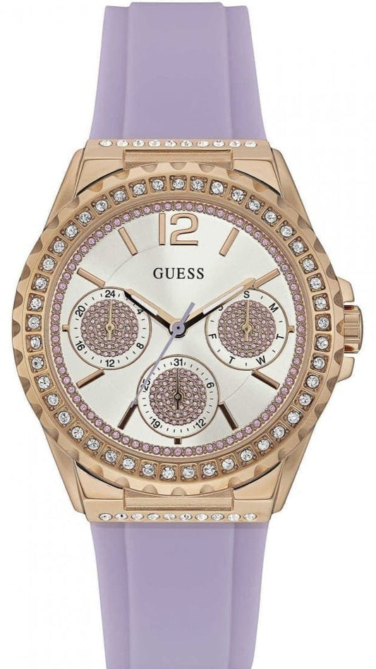  Shop Authentic Guess Starlight Diamonds White Dial Purple Rubber Strap Watch for Women - W0846L6 - Luxxuri