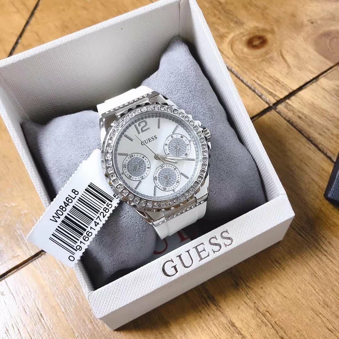  Shop Authentic Guess Starlight Multifunction Diamonds White Dial White Rubber Strap Watch for Women - W0846L8 - Luxxuri