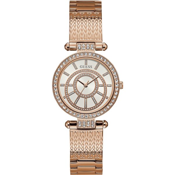  Shop Authentic Guess Muse Quartz Silver Dial Rose Gold Steel Strap Watch For Women - W1008L3 - Luxxuri